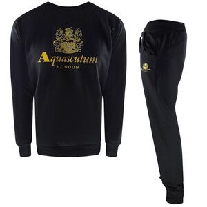 Aquascutum Mens London Logo Crew Neck Tracksuit Set / Black